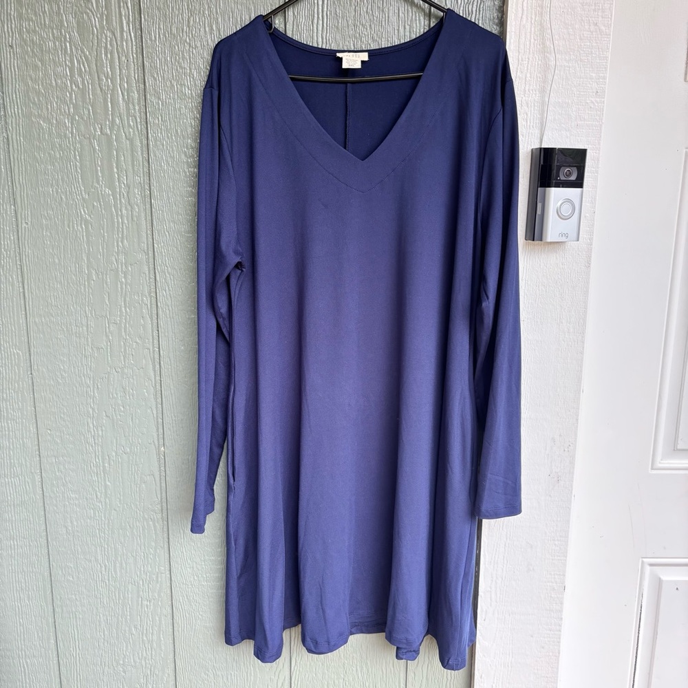 Yelete Navy Blue Long Sleeve Tunic Dress
